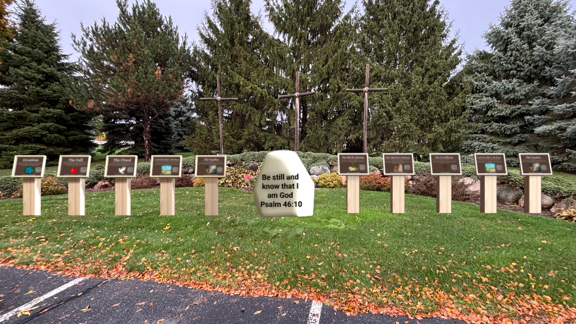 Fellowship Church Outdoor Bible Display and Scripture Walk project rendering in Hudsonville, Michigan